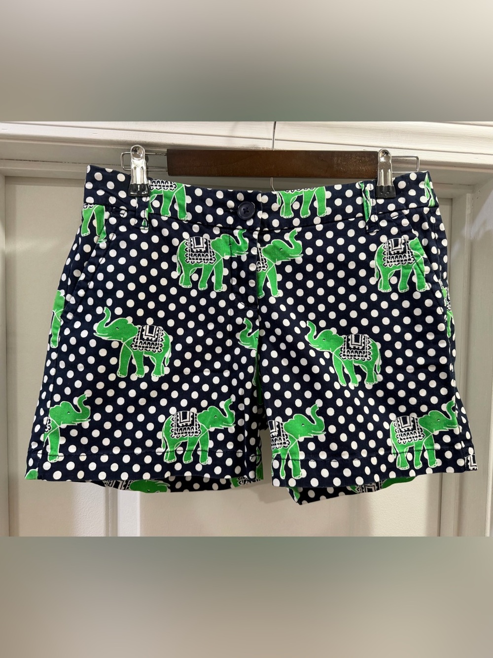 crown & ivy Elephant Shorts Navy Blue White Polka Dots Size 2
